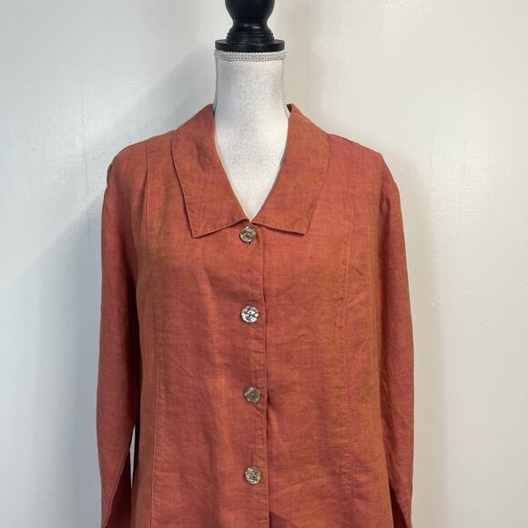 TSD Two Star Dog Pink Orange Linen Lagenlook Boho Jacket Blouse Size XL Casual - Picture 2 of 9